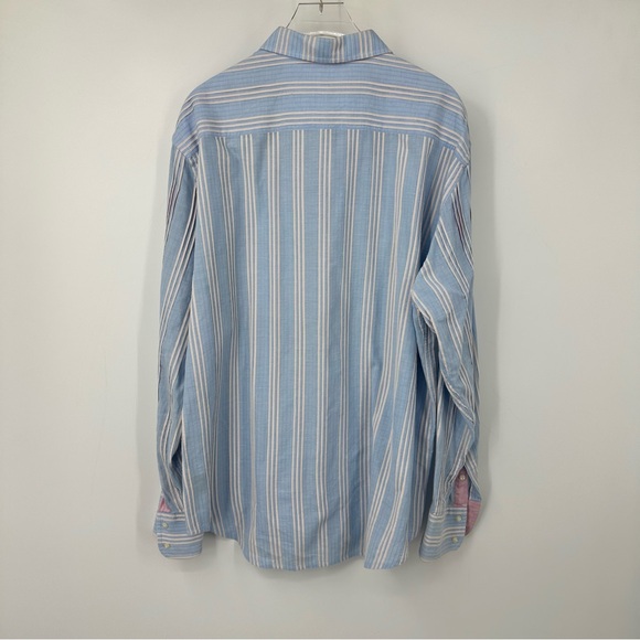Robert Graham Mens Button Up Long Sleeve Shirt Blue Flip Cuff Stripes XL | Q1946 - Picture 8 of 12